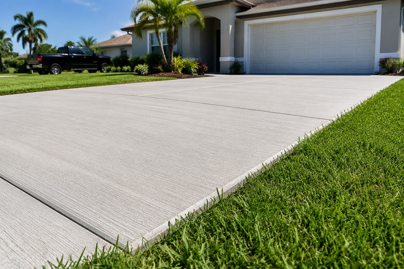 Freshly poured concrete driveway at a Florida home